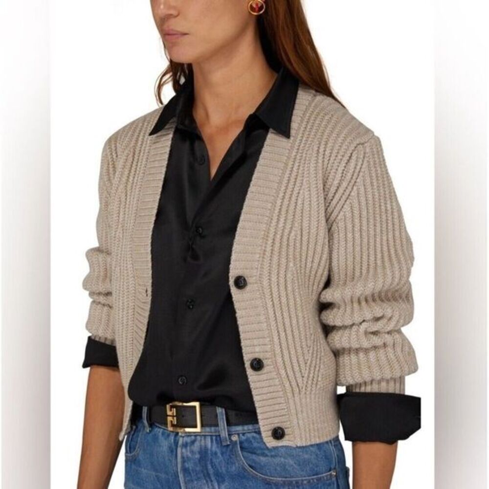 AMI Short Ribbed Cardigan button front 100% virgin wool SIZE SMALL NEW